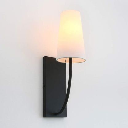 Bedside Modern Retro Wall Sconce, White Long Cone Fabric Textile Lamp Shade