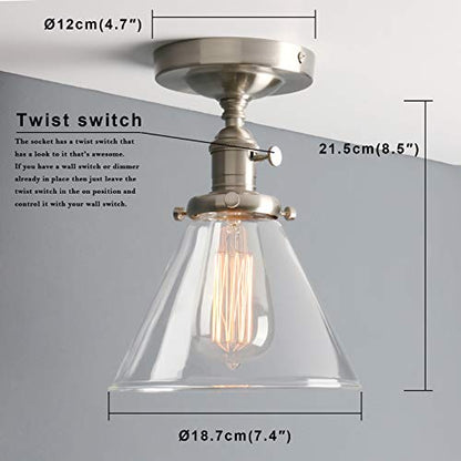 Industrial Ceiling Light Fixtures with Switch, Funnel Clear Glass Hallway Lighting