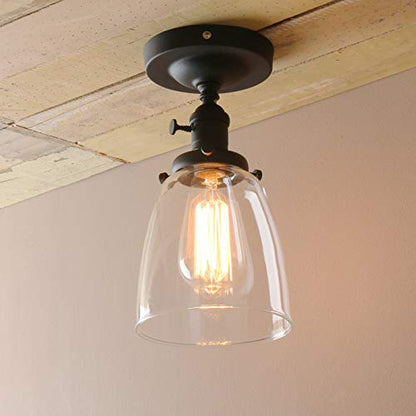 Industrial Vintage Edison Pendant Light Clear Glass Shade Flush Mount Fixture Chandelier