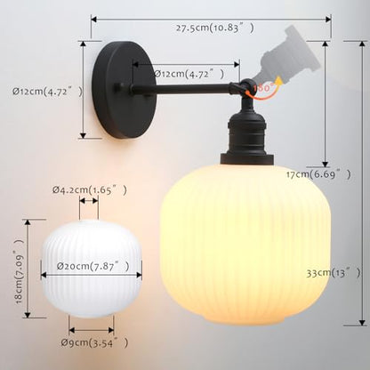 Modern Wall Sconce Lamp Milk White Round Glass, Hardwired Frosted Vintage Wall Vanity Light Fixture