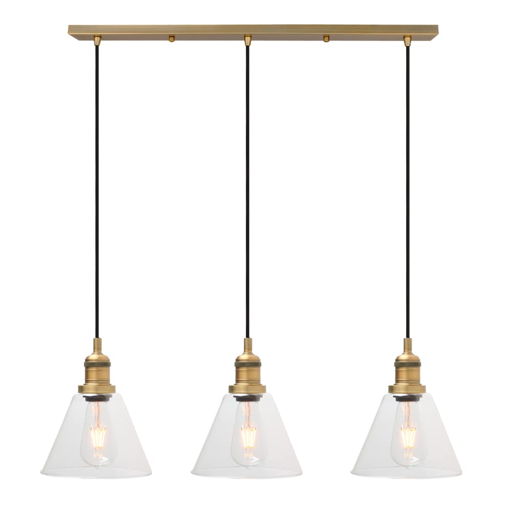 Industrial 3-Light Pendant Light, Adjustable with Clear Glass Shade