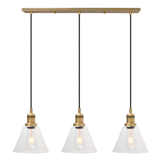 Industrial 3-Light Pendant Light, Adjustable Hanging Light Fixture with Clear Glass Shade, 3-Lights Kitchen Island Chandelier E26 Base (Antique)