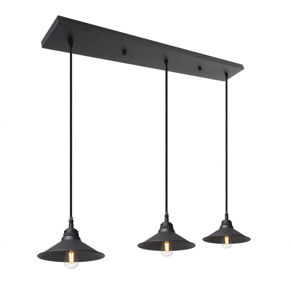 Retro 3 Lights Pendant Light Matte Black Ceiling Mount Lighting Fixture with 7.1 Inches Metal Light Shade