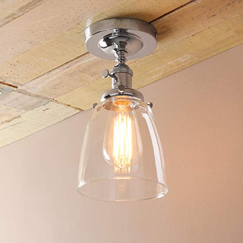 Industrial Vintage Edison Pendant Light Clear Glass Shade Flush Mount Fixture Chandelier