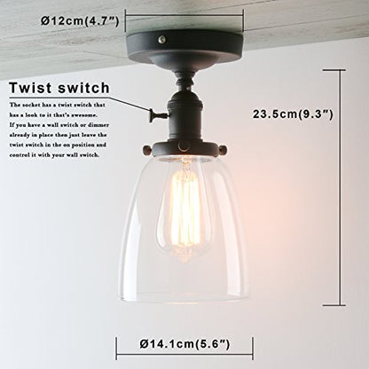 Semi Flush Mount Ceiling Light with Clear Glass 1-Light Pendant Ceiling Lighting