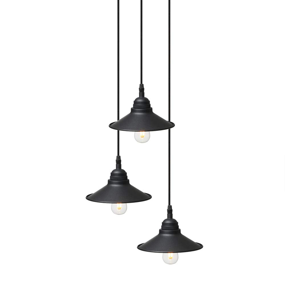 Retro 3 Lights Pendant Light Matte Black Ceiling Mount Lighting Fixture with 7.1 Inches Metal Light Shade