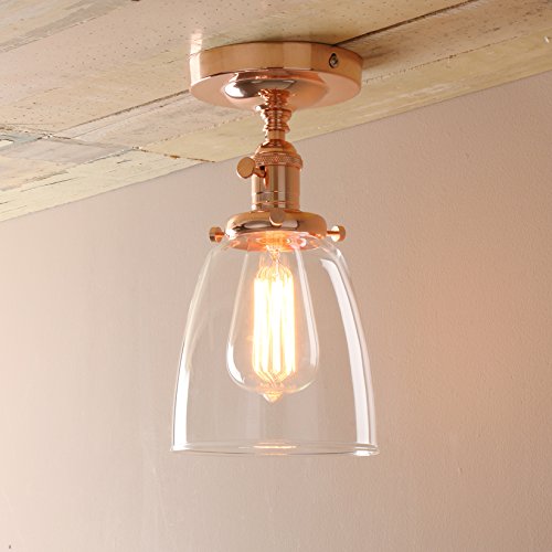 Industrial Vintage Edison Pendant Light Clear Glass Shade Flush Mount Fixture Chandelier