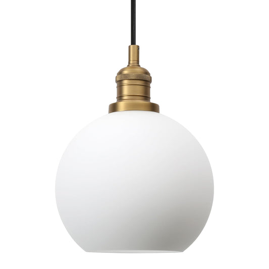 Pathson Milky White Pendant Light with 7.9" Round Globe Glass, Modern Pendant Ceiling Lamp with Adjustable Textile Cord Decor for Living Room Kitchen Dining Room Hotels Cafe Bar