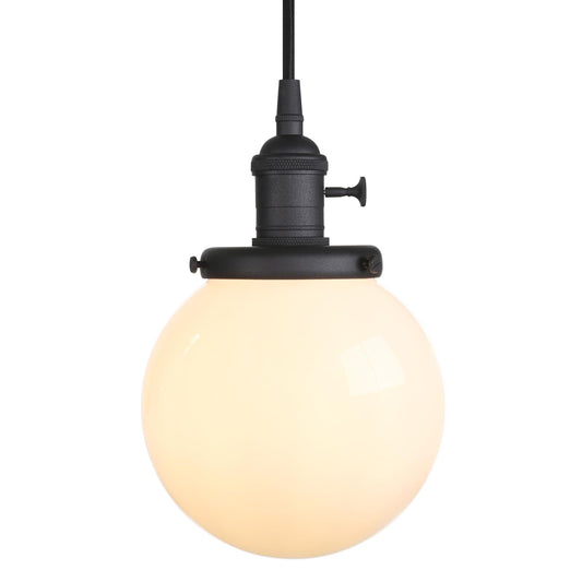 Vintage Milk White Globe Pendant Light with Switch, Retro-Industrial Style Environment (Black)