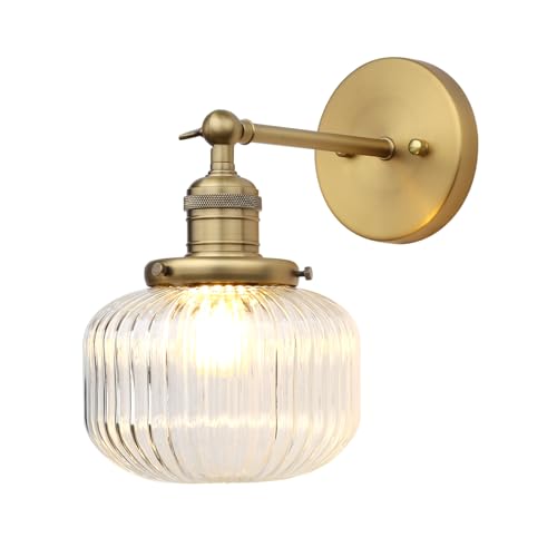 1-Light Industrial Vintage Wall Sconce with Clear Striped Glass Globe Shade