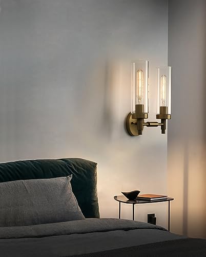 Rustic Industrial Wall Sconce Light with Tubular Clear Glass Lampshade