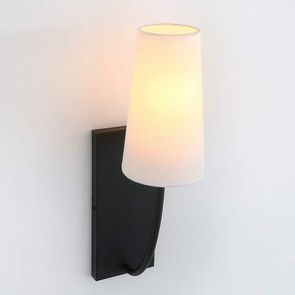 Bedside Modern Retro Wall Sconce, White Long Cone Fabric Textile Lamp Shade