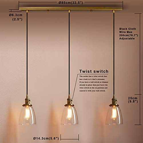 Industrial Modern Vintage Loft Bar Kitchen Pendant Lights Fittings Cluster Chandelier Glass Lampshade