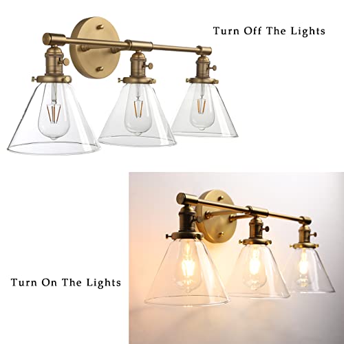 3 Light Sconce Wall Mount Bathroom Light Fixture with 7.3 Inches Cone Clear Glass Canopy