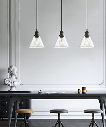 Industrial 3-Light Pendant Light, Adjustable with Clear Glass Shade