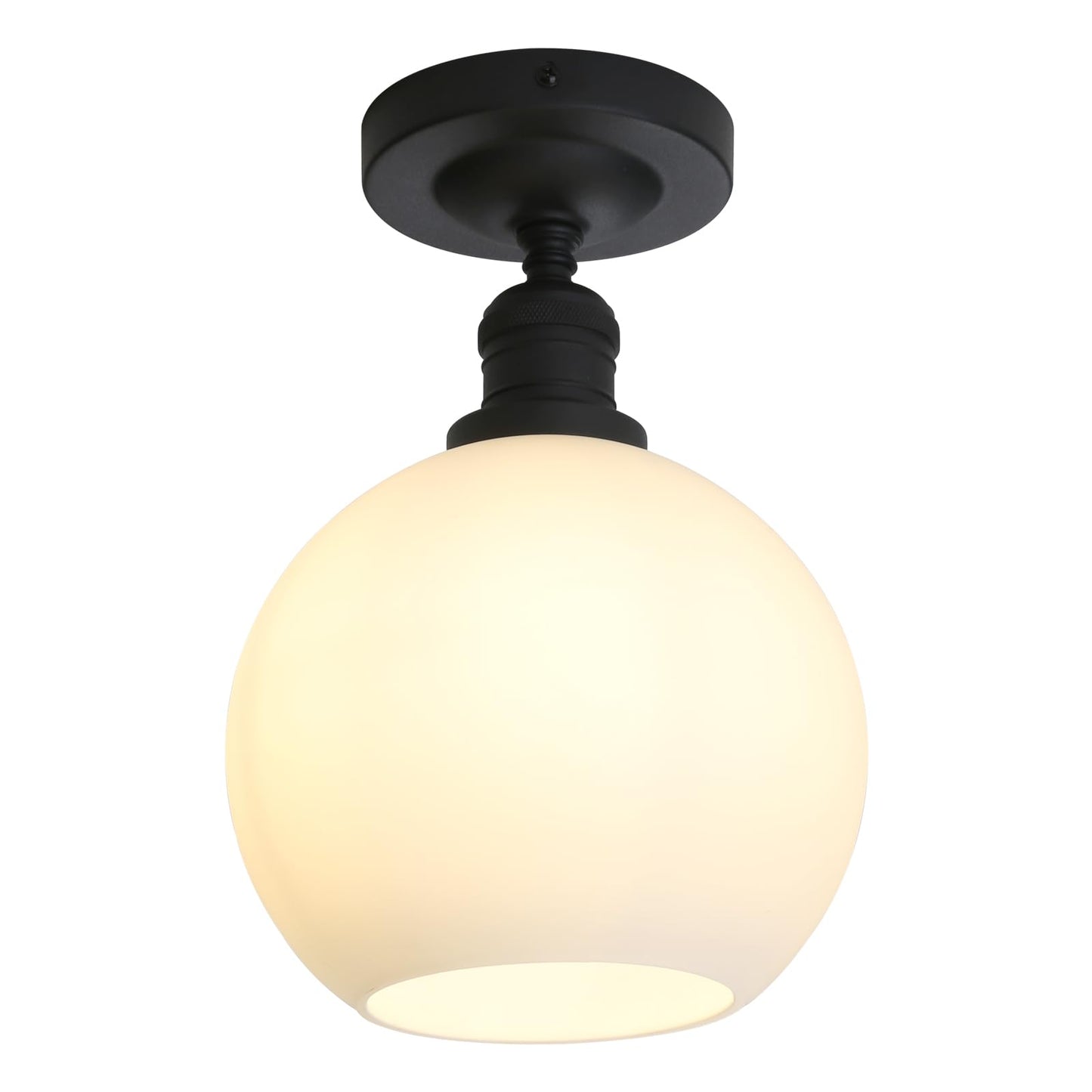 Flush Mounted Ceiling Lighting Lamp with 7.9" Milk White Round Globe, Modern Classic