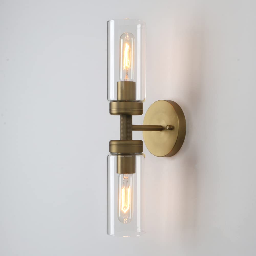 Rustic Industrial Wall Sconce Light with Tubular Clear Glass Lampshade (Antique)