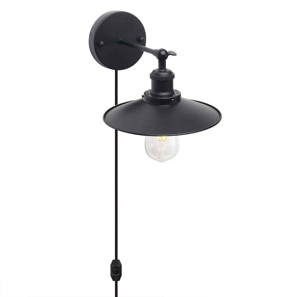 Vintage Industrial Black Plug-in Wall Sconces,Adjustable Bathroom Vanity Lights with Dimmable Switch,Swing Arm