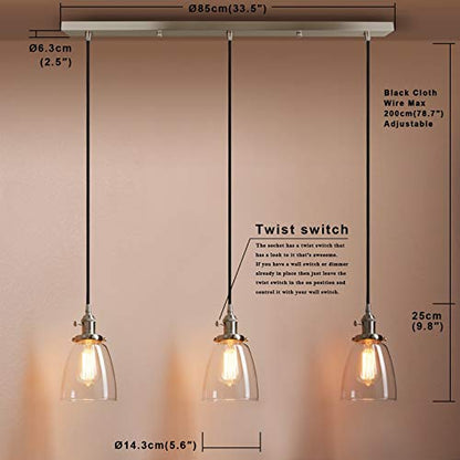 Industrial Modern Vintage Loft Bar Kitchen Pendant Lights Fittings Cluster Chandelier Glass Lampshade