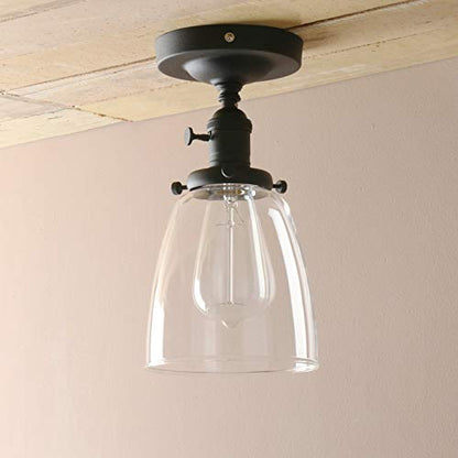 Industrial Vintage Edison Pendant Light Clear Glass Shade Flush Mount Fixture Chandelier