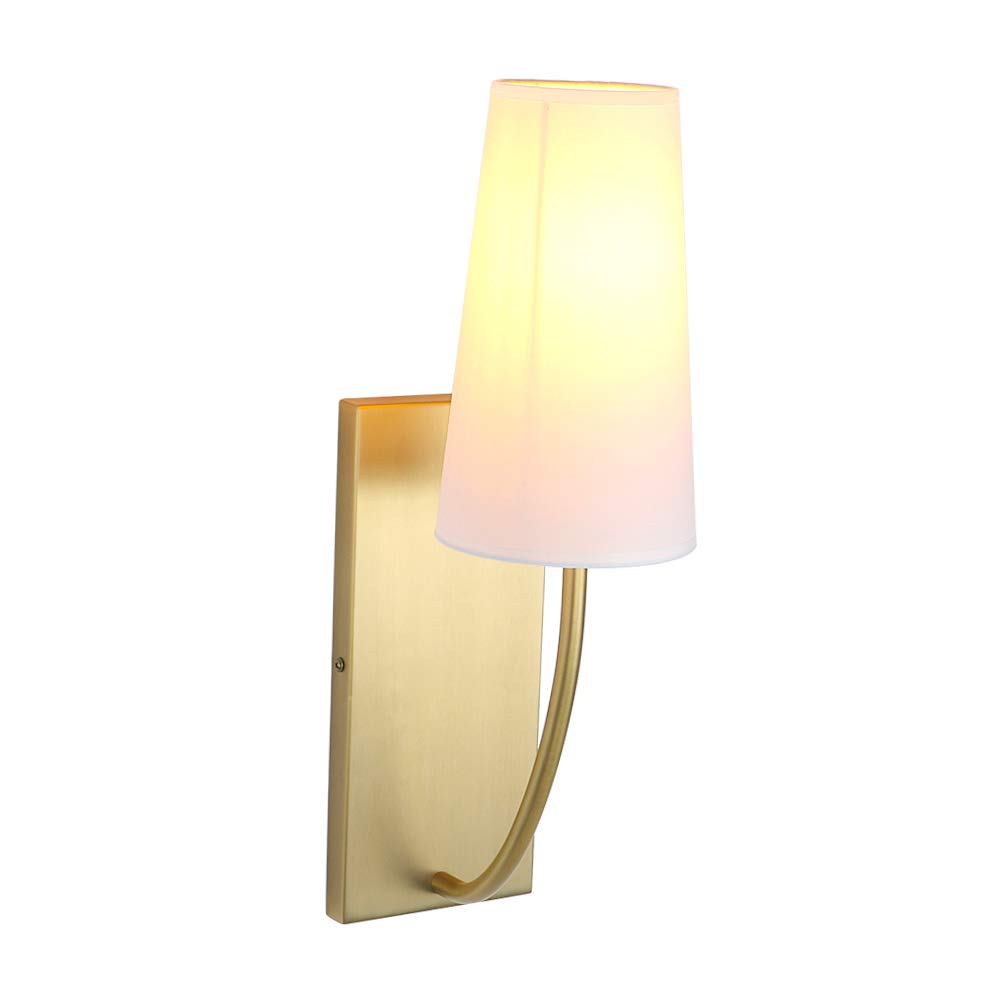 Bedside Modern Retro Wall Sconce, White Long Cone Fabric Textile Lamp Shade