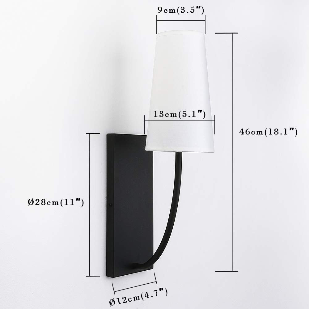 Bedside Modern Retro Wall Sconce, White Long Cone Fabric Textile Lamp Shade