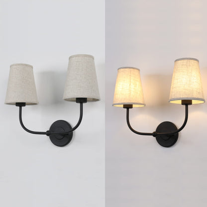 2-Lights Wall Sconces with Funnel Linen Fabric Shades, Double Light Wall Lamps