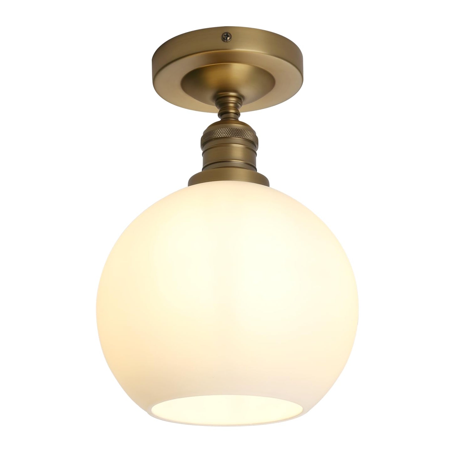 Flush Mounted Ceiling Lighting Lamp with 7.9" Milk White Round Globe, Modern Classic