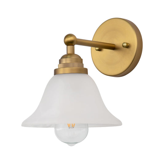 Antique Brass Milk Glass Wall Sconce, Modern Fixture with Alabaster Style Frosted White Glass Shade