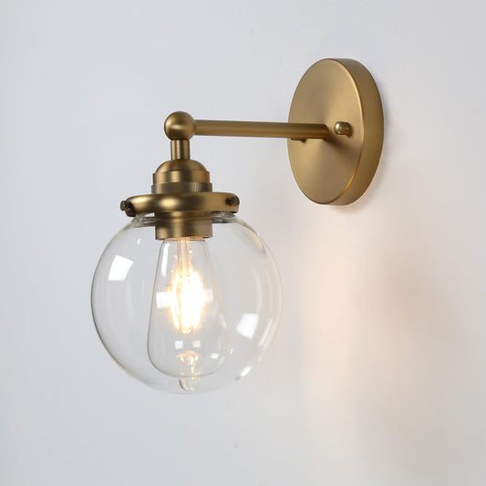 Vintage Industrial Vanity Indoor Single Wall Sconce,5.9" Round Glass Globe Hand Blown Shade Lighting