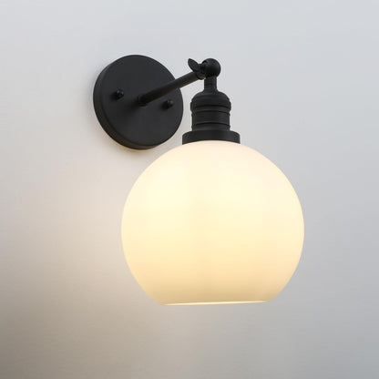 Modern Wall Sconce Lighting with 7.9" Milk White Round Globe, Frosted Glass Hardwired Vintage Vanity