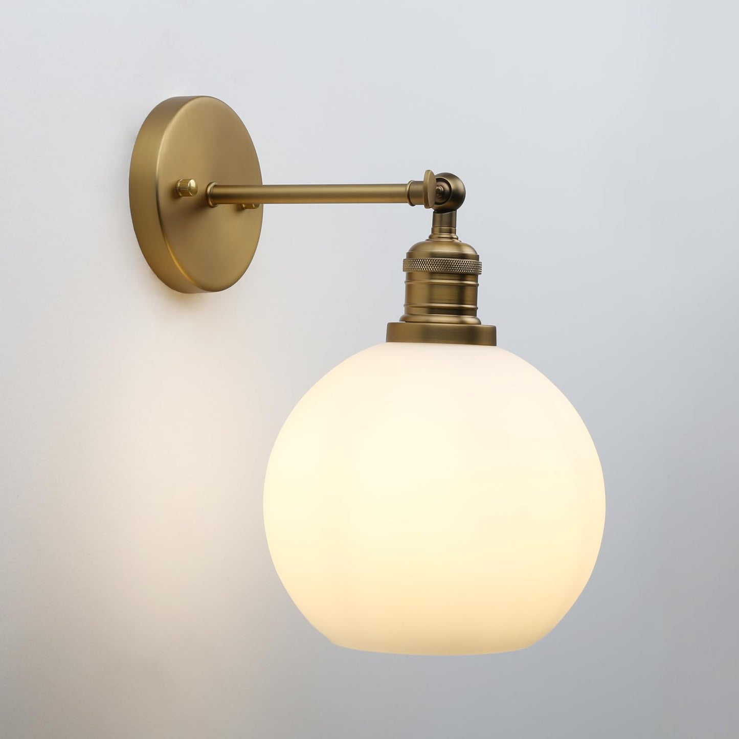 Modern Wall Sconce Lighting with 7.9" Milk White Round Globe, Frosted Glass Hardwired Vintage Vanity