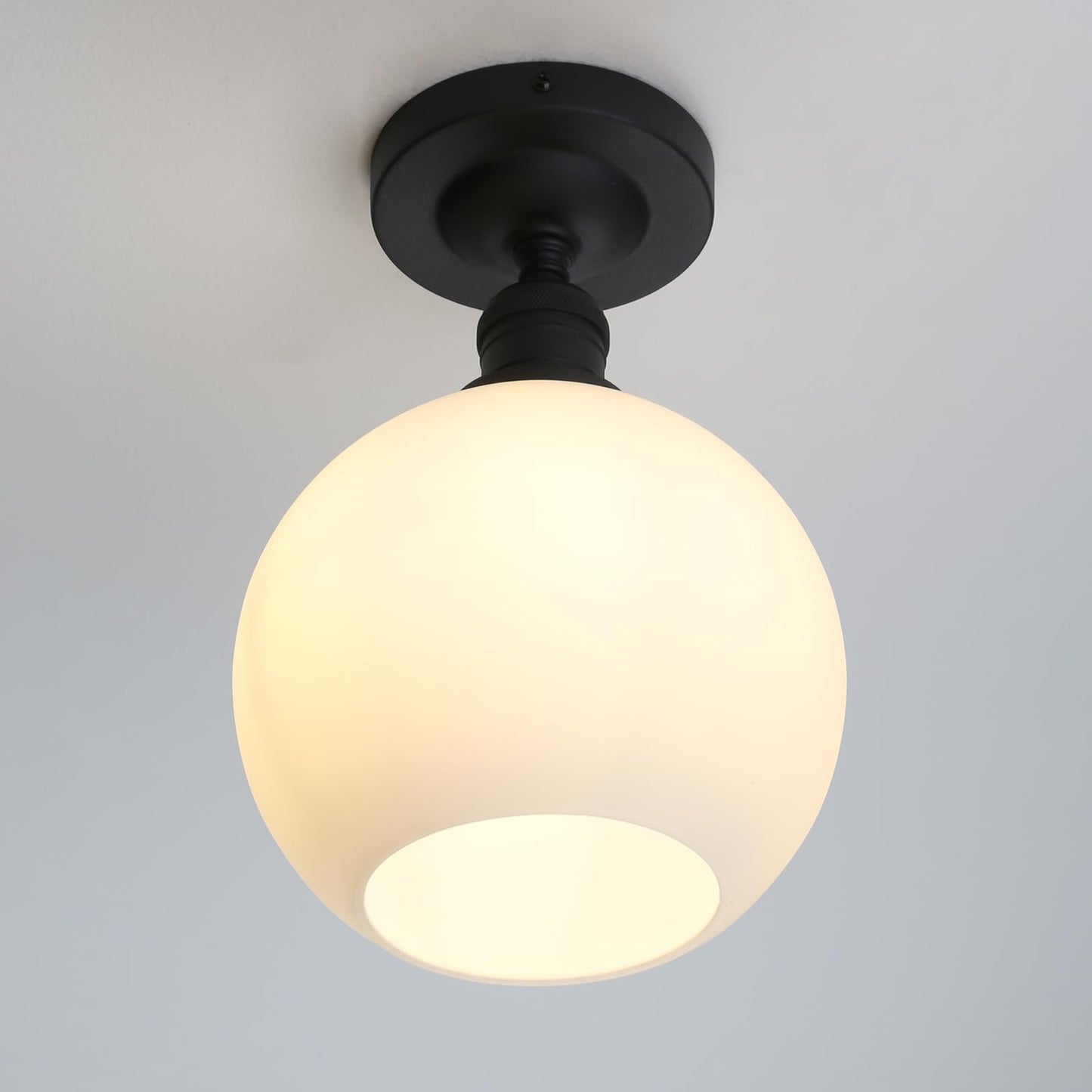 Flush Mounted Ceiling Lighting Lamp with 7.9" Milk White Round Globe, Modern Classic