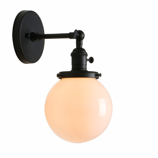 Vintage Industrial Wall Sconce with Mini 5.9" Round Globe Milk White Glass