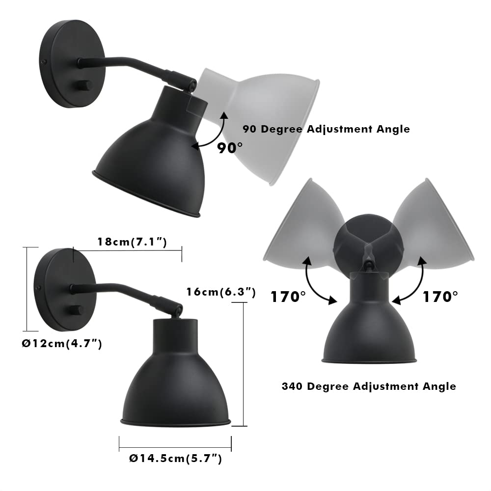 2-Pack Vintage Industrial Bedside Light with Dimmable Switch 340 Degree Adjustment