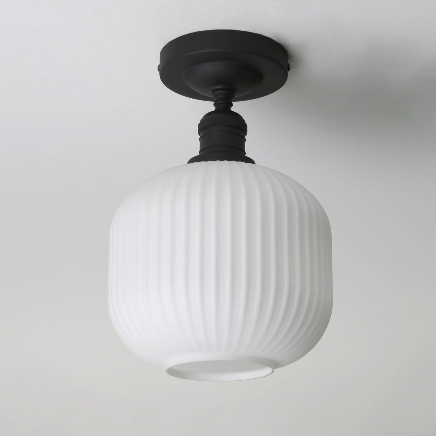 Milky White Ceiling Lighting 7.9-inch Striped Glass Lampshade