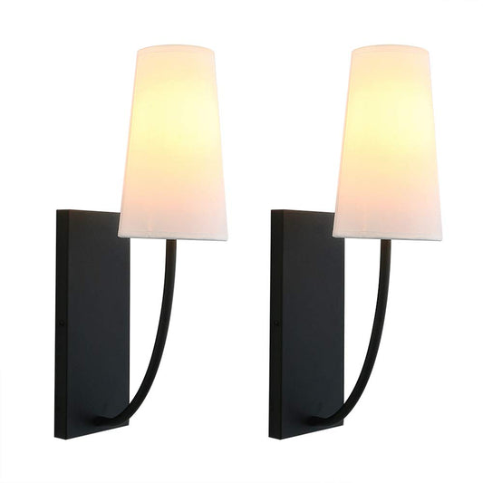 Bedside Modern Retro Wall Sconce, White Long Cone Fabric Textile Lamp Shade