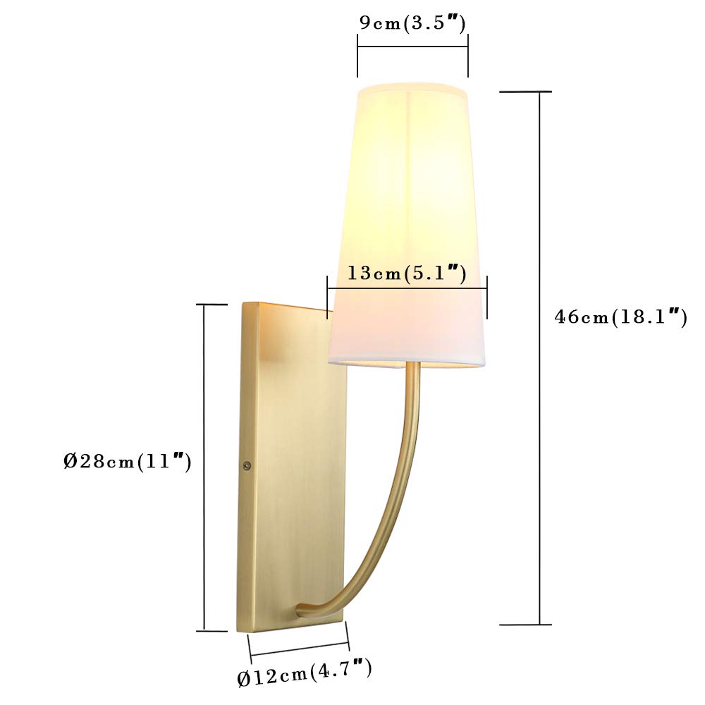 Bedside Modern Retro Wall Sconce, White Long Cone Fabric Textile Lamp Shade