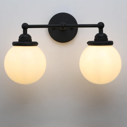 Retro Milk White Globe Glass Shade Wall Sconce,Brass Finish Vintage Industrial Hardwired