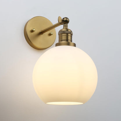 Modern Wall Sconce Lighting with 7.9" Milk White Round Globe, Frosted Glass Hardwired Vintage Vanity