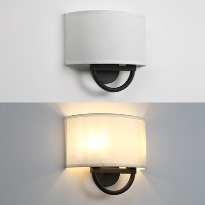 Industrial 2-Lights Wall Sconce Fixture with White Fabric Shade, Double Arm