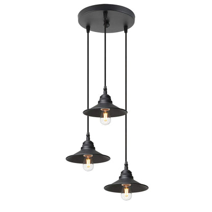 Retro 3 Lights Pendant Light Matte Black Ceiling Mount Lighting Fixture with 7.1 Inches Metal Light Shade