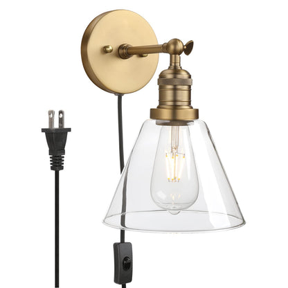 Industrial Wall Sconce Light with 7.1 Inches Cone Glass Lampshade Vanity Style