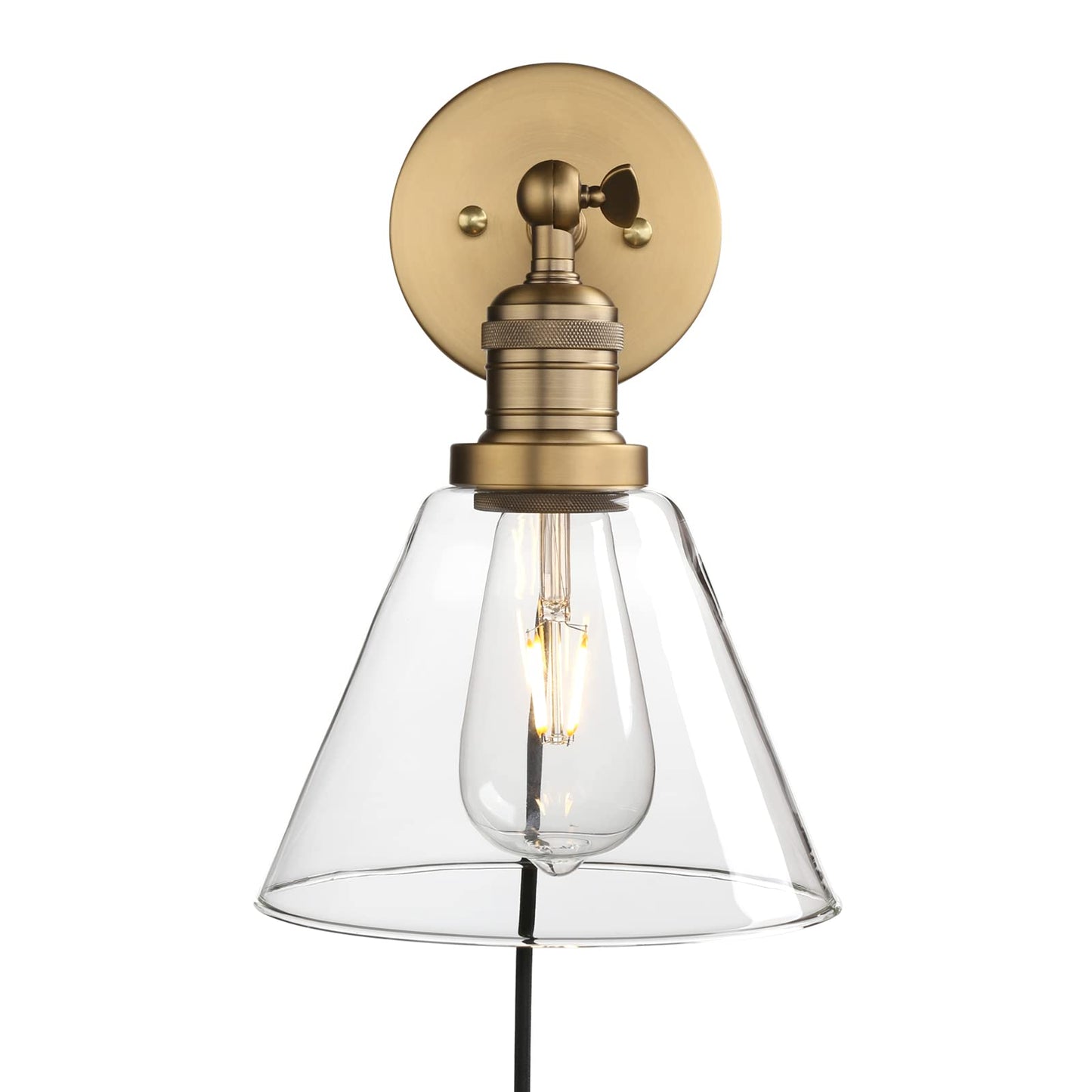 Industrial Wall Sconce Light with 7.1 Inches Cone Glass Lampshade Vanity Style