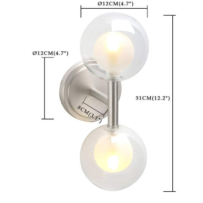 Retro Industrial Wall Light,Straight Pole Transparent 12cm Small Globe Glass Lampshade