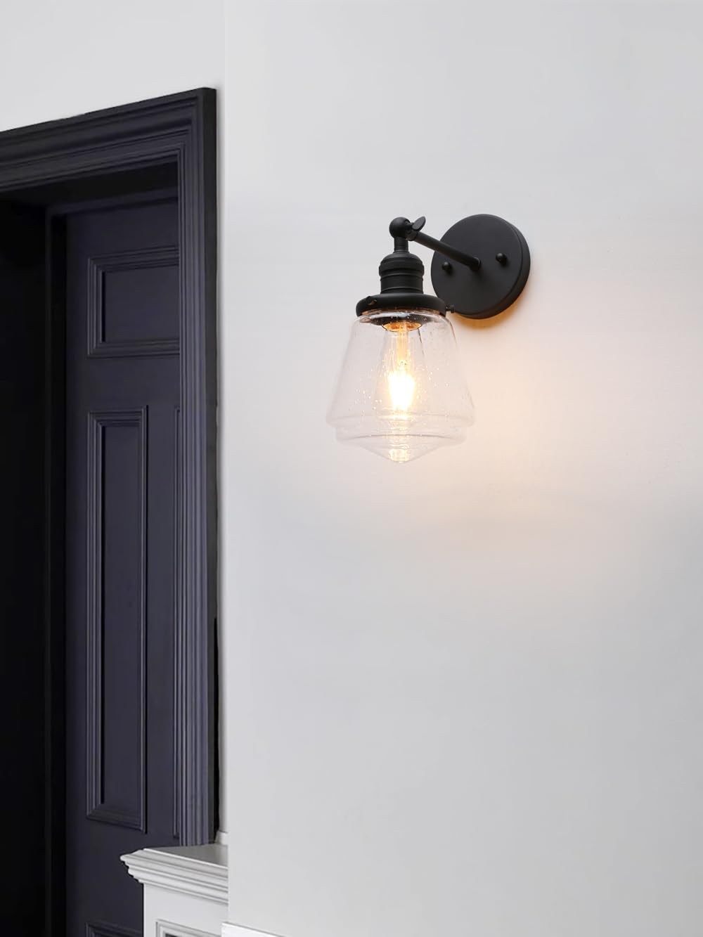 1-Light Vintage Wall Sconce Lamp with Seeded Glass Shade, Industrial Indoor Wall Light Fixture