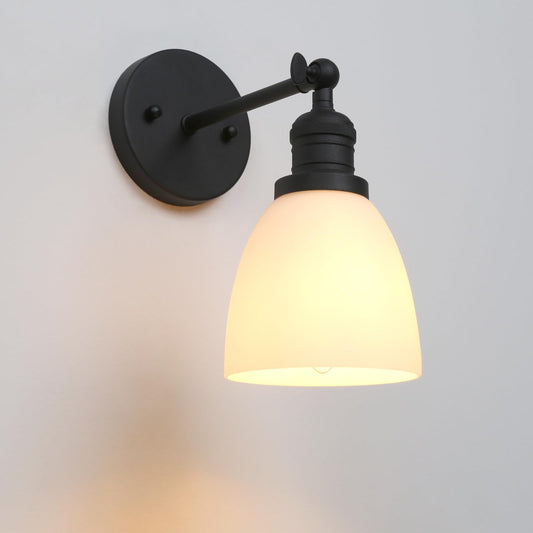 Industrial Wall Sconce Lighting with Milk White Glass, Rustic Vintage Style