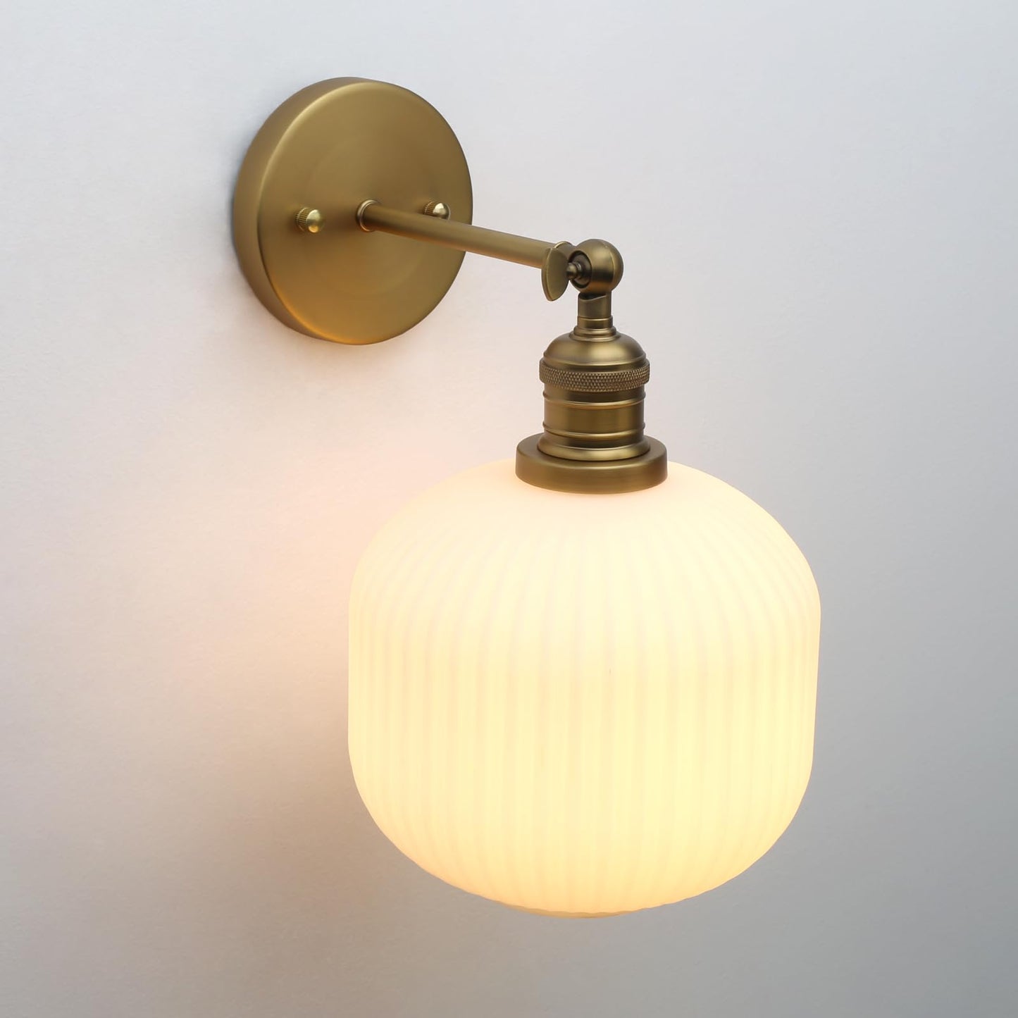 Modern Wall Sconce Lamp Milk White Round Glass, Hardwired Frosted Vintage Wall Vanity Light Fixture