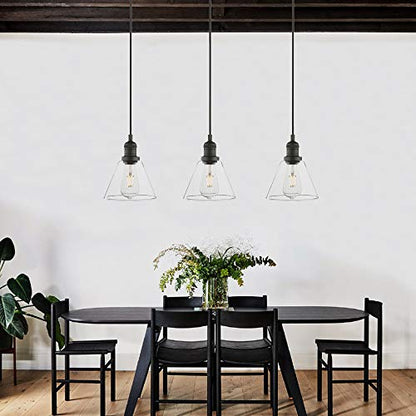 Industrial 3-Light Pendant Light, Adjustable with Clear Glass Shade