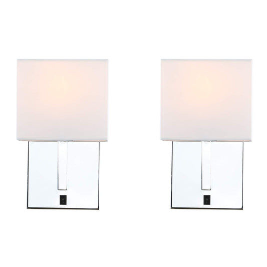 2 Sets of Vintage Modern White Textile Lampshade Wall Light Fittings, Beside LED Wall Lamp with Wall Switched (Chrome)